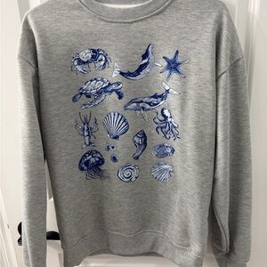 Gray sea life Print women's Sweater